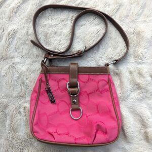NWOT VINTAGE Chaps Signature Equestrian Monogram Milano Pink Canvas Crossbody